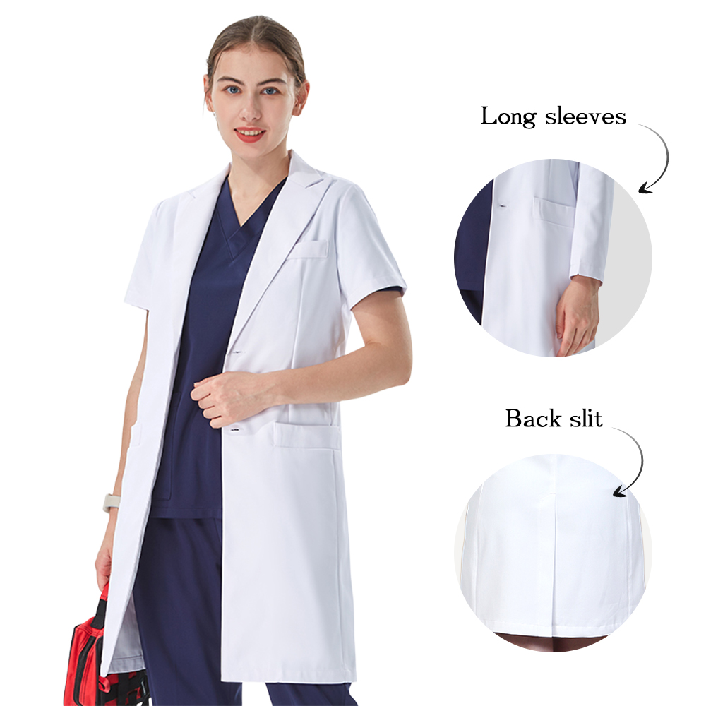 Medical Lab Work - Dobrze dopasowany biały fartuch medyczny z
